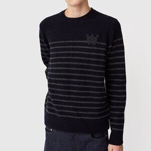 Wood Wood Wool Blend Sweater Louis Jumper Double A Navy Striped Made in Italy